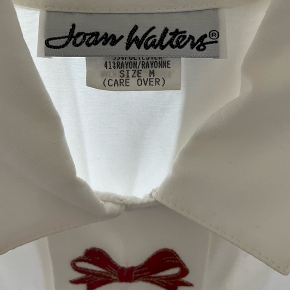 Vintage Joan Walters White Long Sleeve Blouse with Embroidered Bows Women’s M - Picture 4 of 4
